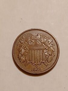 1866 2 cent piece rich Brown Nearly Uncirculated