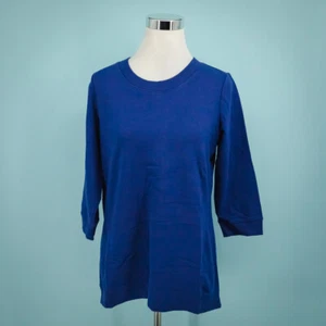 Top tejido Denim & Co Company QVC talla XS azul marino felpa francesa manga 3/4 - Imagen 1 de 7