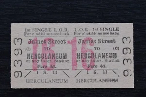 Liverpool Overhead Railway Ticket LOR JAMES STREET to HERCULANEUM No 9393 - Picture 1 of 1