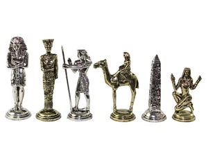 Egyptian Metal Chess Pieces Nickel & Brass 3.8 Inch - Picture 1 of 1
