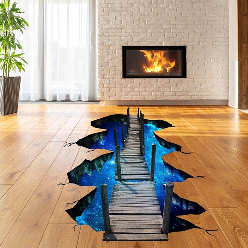 3D Space Bridge Floor Vinyl Decal - Galaxy Stickers Kids Room Bathroom Living