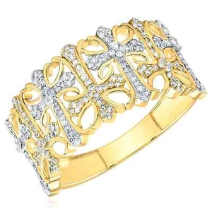 10k Yellow Gold Mens Diamond Religious Crome Cross Ring Band 3/8 Cttw Size 10 - Picture 1 of 1