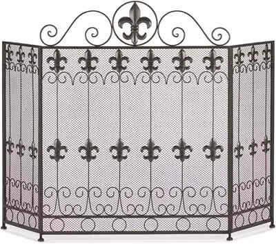 Fire Screen Fleur-de-Lis Fireplace Guard Large Cast iron detail Metal Screen - Image 1 of 3