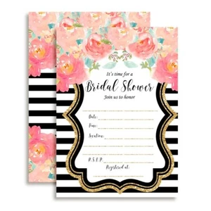 Watercolor Peony Bridal Shower Invitations 5" x 7" Fill-in Cards 20 Pack - Picture 1 of 6
