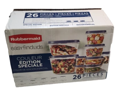 Juego de contenedores de almacenamiento de alimentos RUBBERMAID con tapas FÁCIL DE ENCONTRAR 26 PIEZAS, AZUL, ventilado Foto 1 de 4