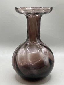 Vase Hand Blown Cranberry Amathyst Purple Glass Ruffled Optic Bowl Rare 1970 Vtg - Picture 1 of 10