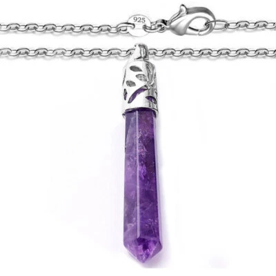 Collar de cadena de plata de ley 925 para mujer colgante de piedras preciosas de amatista natural D839 Foto 1 de 4