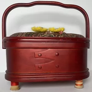 Wood Sewing Basket Notions Keepsake Box Treasure Hope Chest Vintage Granny Chic - Picture 1 of 24