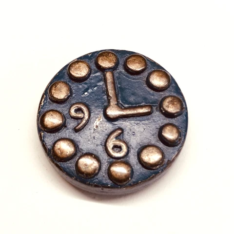 Clock Face British Bakelite Button ~ Metalized & Painted Cover