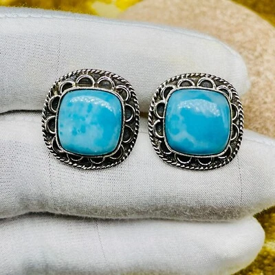 Vintage Stil Blau Larimar & Sterling Silber Manschettenknöpfe – Aufwendig Herren - Bild 1 von 4