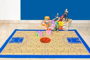 2'2"x3' Basketball Court Ground Kids Play Area Rug Anti Skid Backing- 695 - Picture 1 of 6
