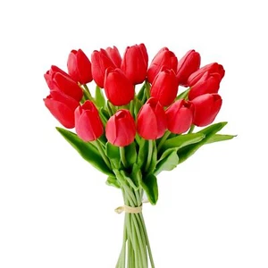 20pcs Red Flowers Artificial Tulip Silk Fake Flowers 13.5" For New Year Spring M - Picture 1 of 9