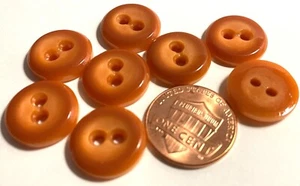 8 Vintage Glossy Burnt Orange Sew-thru 2-hole Buttons Just Over 9/16" 15mm 13044 - Picture 1 of 3