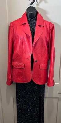 Chaqueta De Colección MARK ALAN Para Mujer Roja Arrugada Cuero Genuino Talla XL Bolsillos Delanteros Foto 1 de 4
