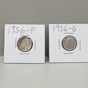 1956 P&D Roosevelt Dimes Circulated Condition - Picture 1 of 7