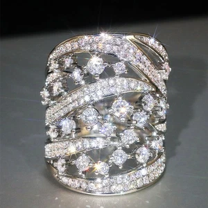 Anillos enchapados en plata de lujo de circonita cúbica para mujer talla 6-10 - Imagen 1 de 8