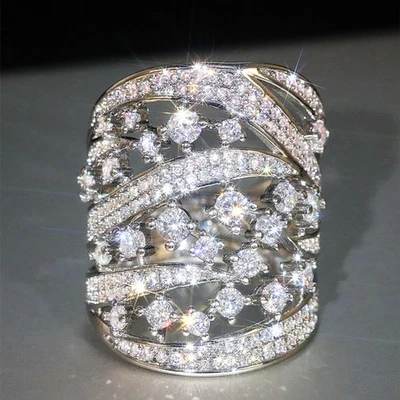 Anéis femininos luxuosos folheados a prata joias de casamento de zircônia cúbica tamanho 6-10 - Imagem 1 de 4