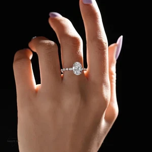 1.5 Ct Oval Cut Moissanite Big Diamond Engagement Ring In Silver Gift For Women - Picture 1 of 8