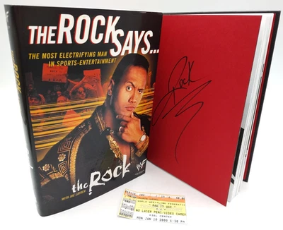 The Rock Says Dwayne Johnson WWF (2000 Hardcover) Signed 1st Edition Autographed Foto 1 de 4