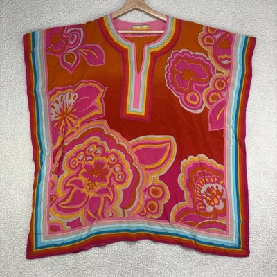 Poncho Encubrimiento Trina Turk Theodora Kaftan 25 Aniversario 100% Seda Sunrise M/L Foto 1 de 4