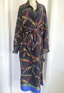 LAUREN RALPH LAUREN Belting Print Shirtdress Womens Size 16 Black Shirtwaist - Picture 1 of 4
