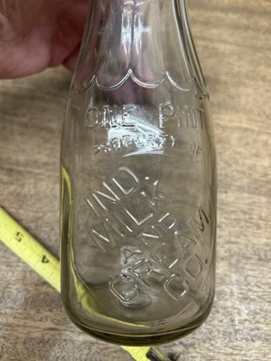 Vintage Embossed IND. Milk And Cream Co. ~ One Pint Milk Bottle ~ Nice! - Image 1 of 4