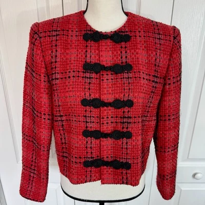 Blazer Chaqueta Corta Doncaster Rojo Negro Cuadros Tweed Bolero Talla 8 RN19061 Foto 1 de 4