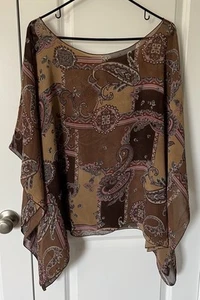 Blusa top kimono Julie’s Closet stampa marrone taglia unica made in USA - Foto 1 di 4