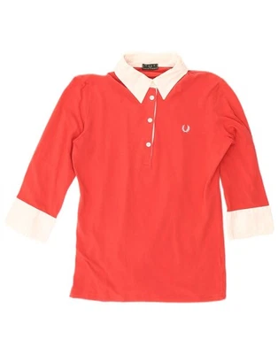 FRED PERRY Womens 3/4 Sleeve Polo Shirt UK 14 Large Red Colourblock AL04 - Image 1 of 3