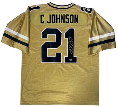 CAMISETA BECKETT ASSINADA POR CALVIN JOHNSON GEORGIA TECH RUSSELL CERTIFICADO DE AUTENTICIDADE GG - Imagem 1 de 4