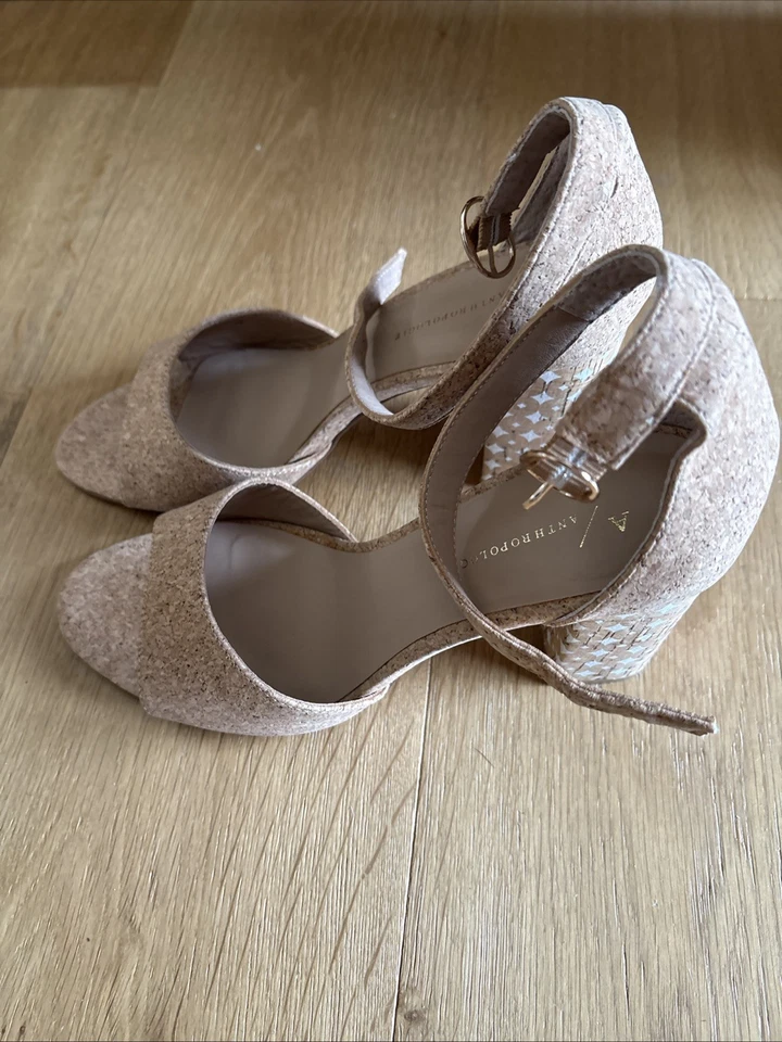 Сандалии с принтом Anthropologie пробковый блочный каблук с открытым носком ремешком на лодыжке размер 9,5 М - Изображение 1 из 4