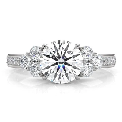 3 Stone Shared Prong Round Natural Diamond Engagement Ring GIA I Color SI1 1.5Ct - Image 1 of 4