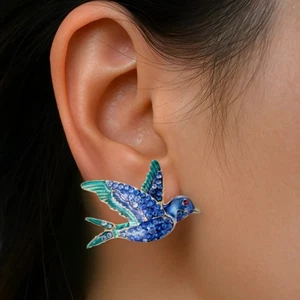 Butler And Wilson Swooping Swallow Stud Earrings, New - Picture 1 of 8