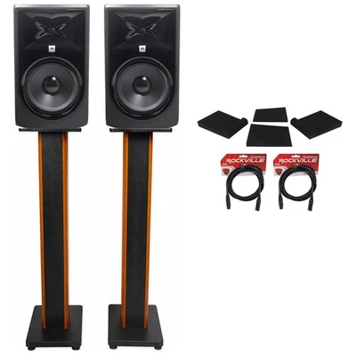 (2) Monitores de estudio JBL 308P MkII 8" + soportes de 36" + almohadillas de aislamiento + cables XLR Foto 1 de 4
