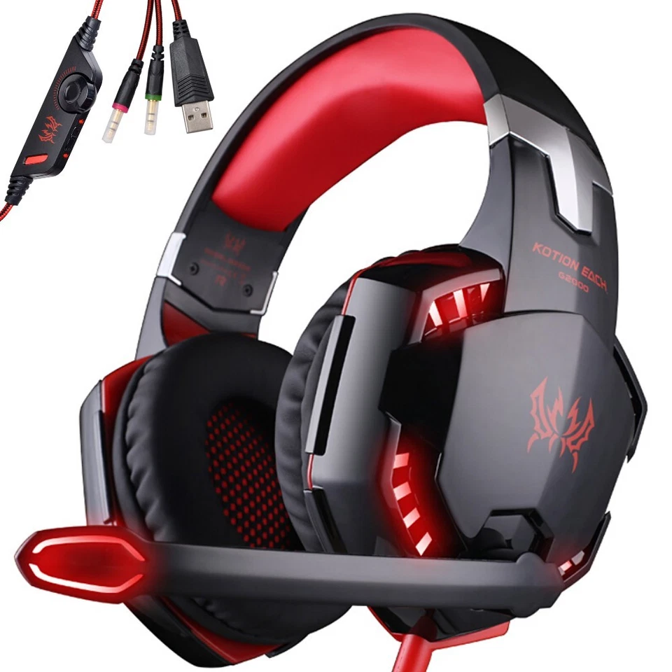 Cuffie Gaming 3.5mm Microfono LED Cuffie Basso Stereo Suono per PC PS4 Xbox One - Immagine 1 di 4
