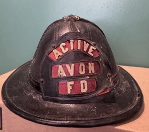Vintage Avon Fire Department Leather Helmet - Black Cairns & Brother - Picture 1 of 16