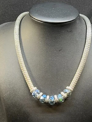 Kenneth Cole серебристого тона сетки веревки ожерелье w/светло-синий граненый центр кристаллы - Изображение 1 из 4