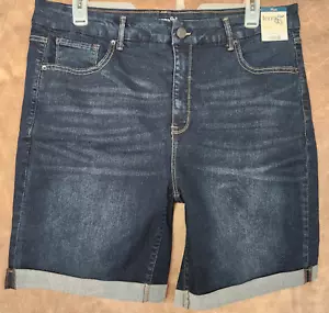 18W Terra & Sky Distressed High Rise Strech Denim Shorts Dark Wash Plus Size - Picture 1 of 6