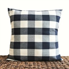 Buffalo Check Pillow Cover Navy Blue Beige Farmhouse Americana Repurposed 18x18