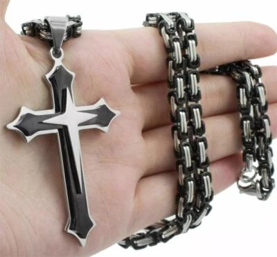 18''-36'' мужчин из нержавеющей стали крест подвеска черный ожерелье византийская коробка ожерелье - Изображение 1 из 4
