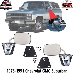 Front Manual Side View Mirrors Chrome LH & RH For 1973-2091 Chevy GMC Suburban - Picture 1 of 13