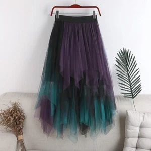 Ladies Women Tulle Mesh Skirt Elastic High Waist Layers Pleated Skirt Long Dress - Picture 1 of 5