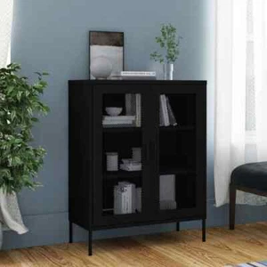 Steel Storage Cabinet Sideboard Bookshelf Kitchen Pantry Buffet Cupboard Black - Picture 1 of 11