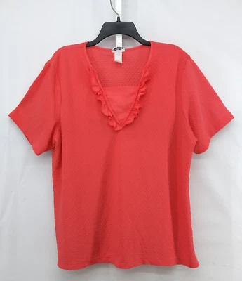 BonWorth Shirt Womens Size XL Coral Orange Ruffle Accent Neckline Pullover Top - Image 1 of 4