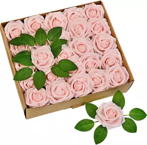 50 Pcs Pink Roses Artificial Flowers, Real Looking Fake Rose with Stems for DIY  - Picture 1 of 7