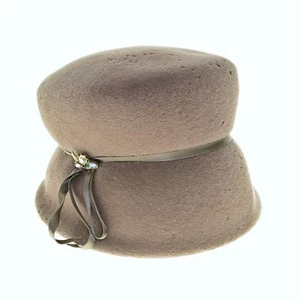 Vintage Hut 60er Jahre Mauve Pfirsichblüte Velour hoher Hut braun Band & Pin mit Box - Bild 1 von 8