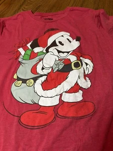 Disney Size L Christmas Mickey Santa Red Short Sleeve T shirt - Picture 1 of 6