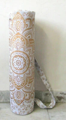 India Hecho a Mano Mandala Dorado con Texto Impreso Yoga Mat Bolso Correa para el Hombro Foto 1 de 4