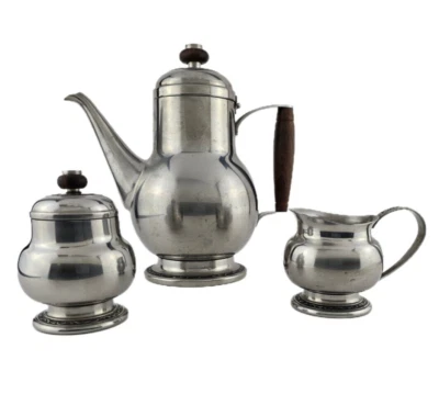 Oneida Tea Set 9.5" Tall Teapot Sugar w/Lid & Creamer 18/8 Stainless Japan READ - Image 1 of 4