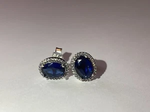 Brand New Genuine Pandora Blue Sparkling Statement Halo Stud Earrings 290040C01 - Picture 1 of 8